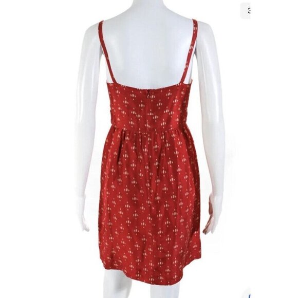 J Crew Womens 100% Silk Midi Dress Red Cream Color Pockets Size 6 Lined (M) - Picture 12 of 12